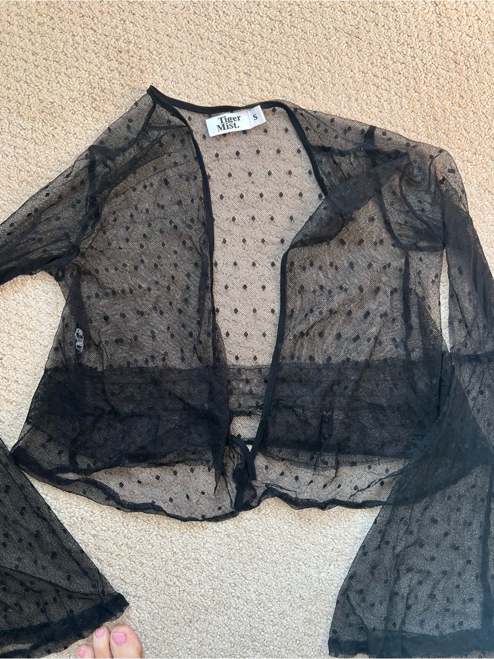 Tiger Mist Black Sheer Polka Dot  Front Blouse/jacket